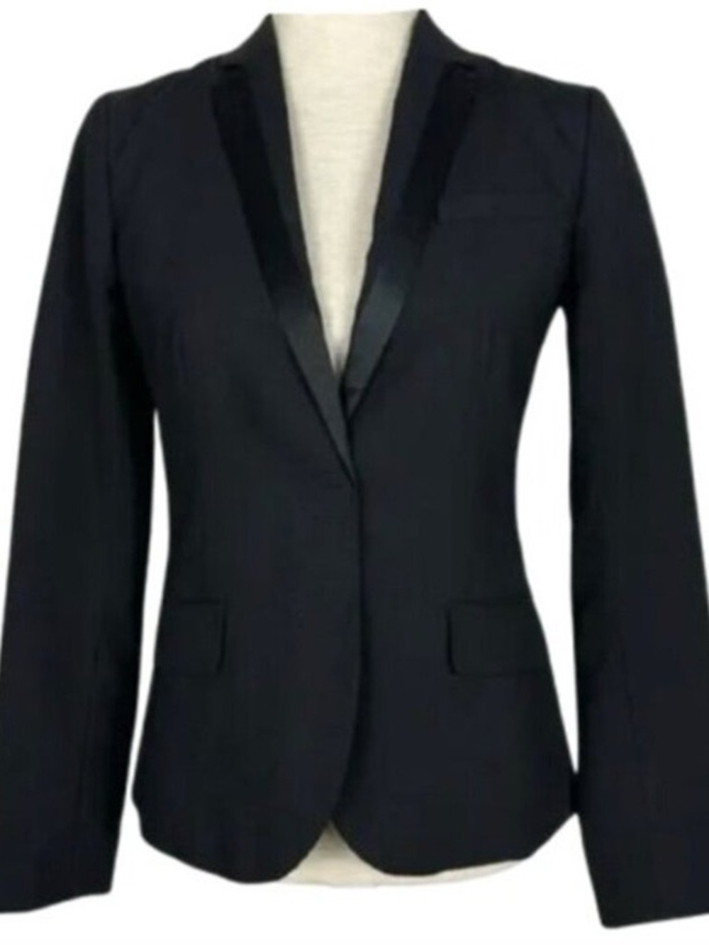 Gap solid black wool-blend tuxedo blazer